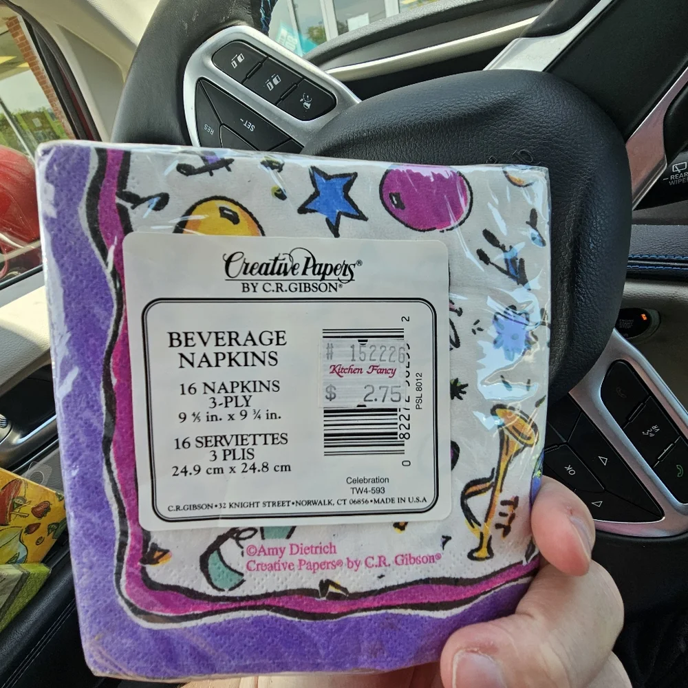 15 packs of various size napkins and themes